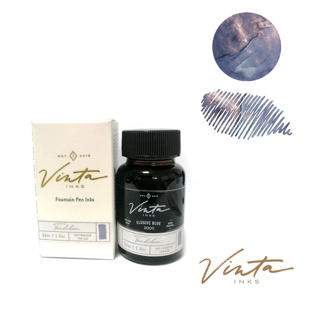 Vinta Inks 30ml Ink Bottle - The Awareness Project - Elusive Blue [Tandikan 2000] — bottle at angle