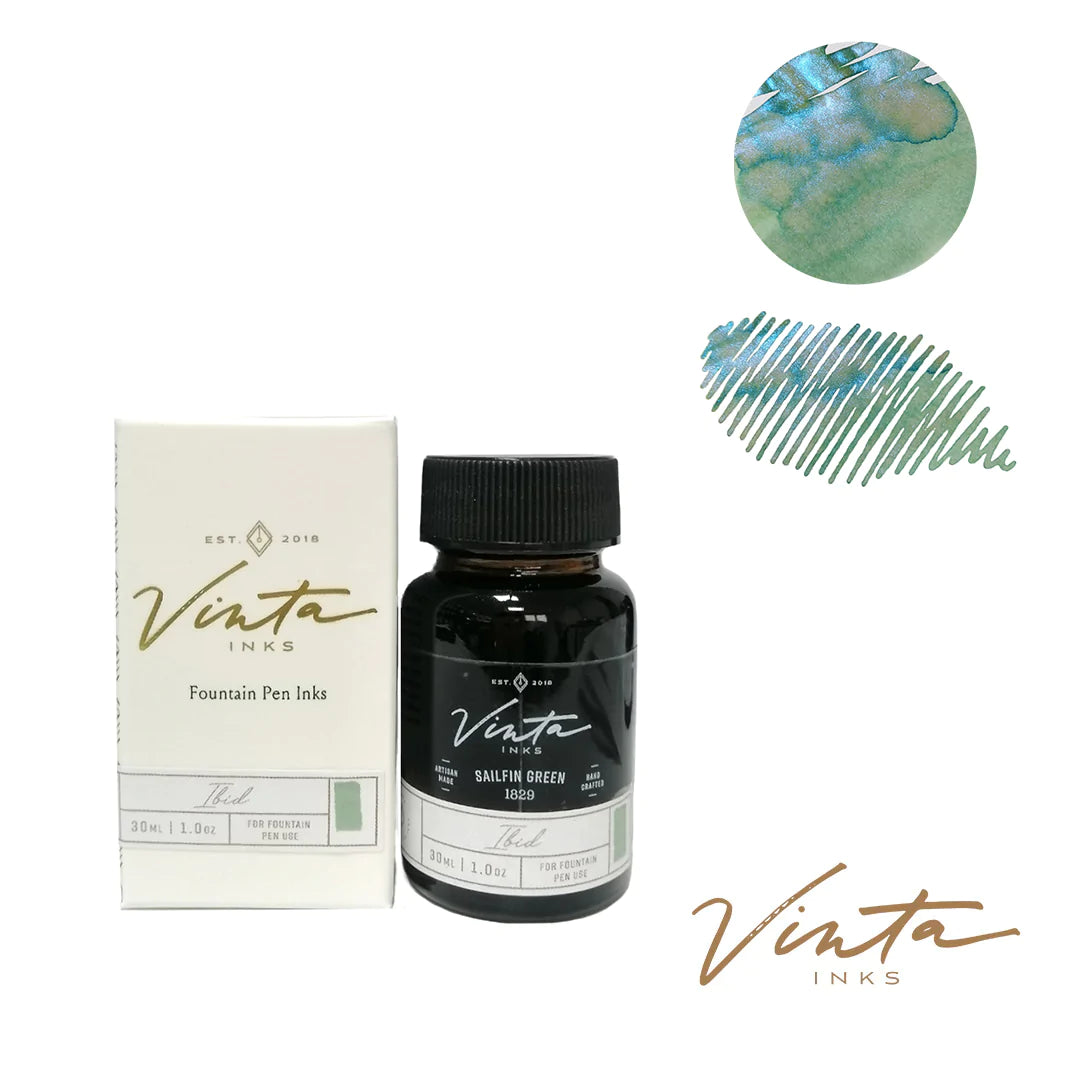 Vinta Inks 30ml Ink Bottle - The Awareness Project - Sailfin Green [Ibid 1829] — bottle at angle