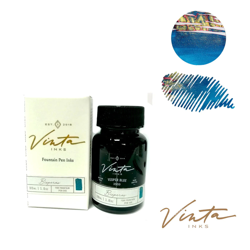 Vinta Inks Holiday Collection 30ml Bottled Ink - Vesper Blue (Bisperas 1669) — bottle at angle