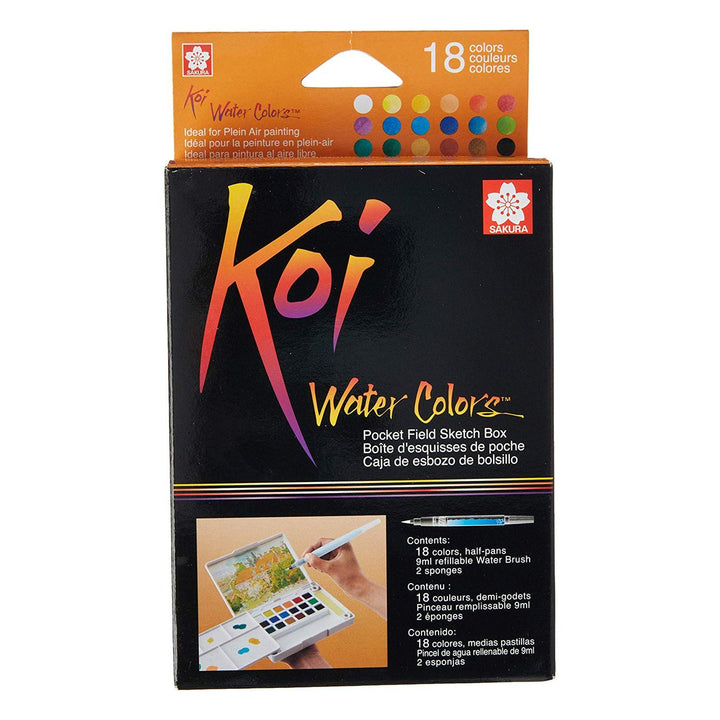 Sakura Koi Water Colors, Functional Case Set, 18-color set with WaterBrush — front view