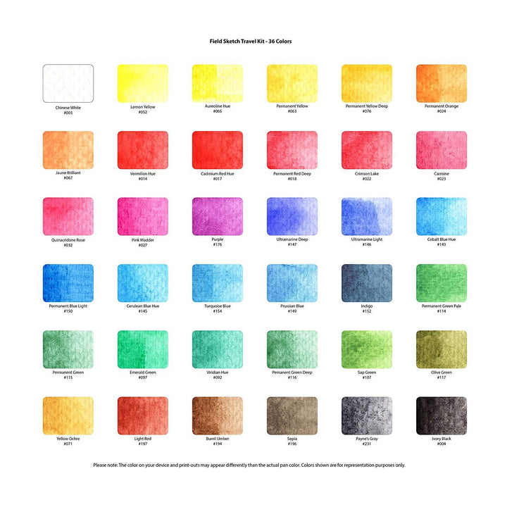 Sakura Koi Water Colors, Functional Case Set, 36-color set with WaterBrush — detail view
