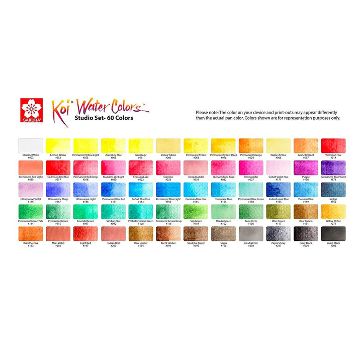 Sakura Koi Water Colors, Studio Set, 60-color set with Water Brush — detail view