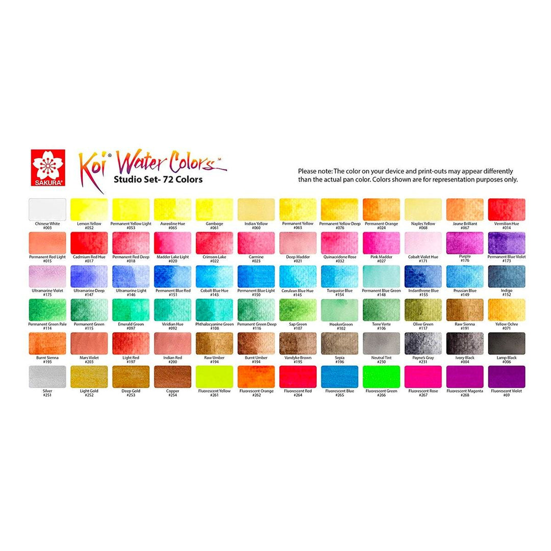 Sakura Koi Water Colors, Studio Set, 72-color set with Water Brush — detail view