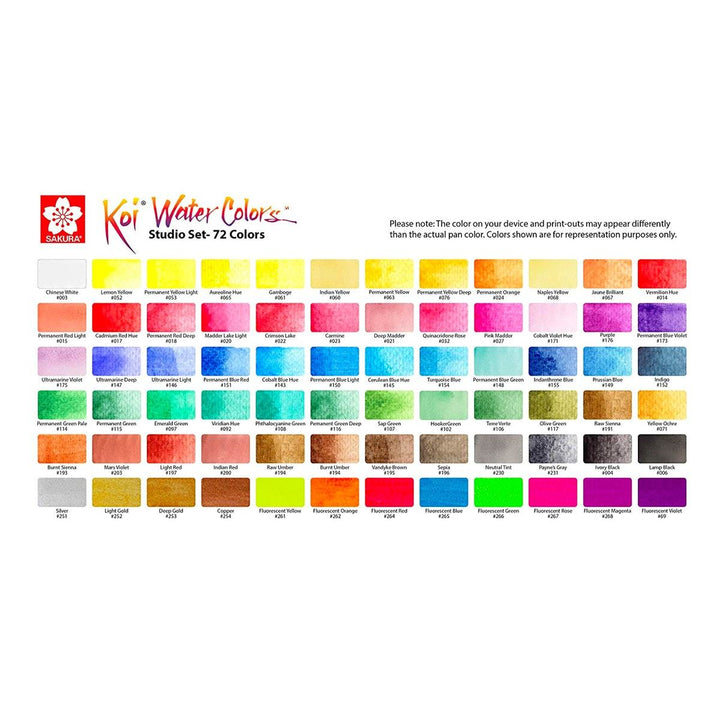 Sakura Koi Water Colors, Studio Set, 72-color set with Water Brush — detail view