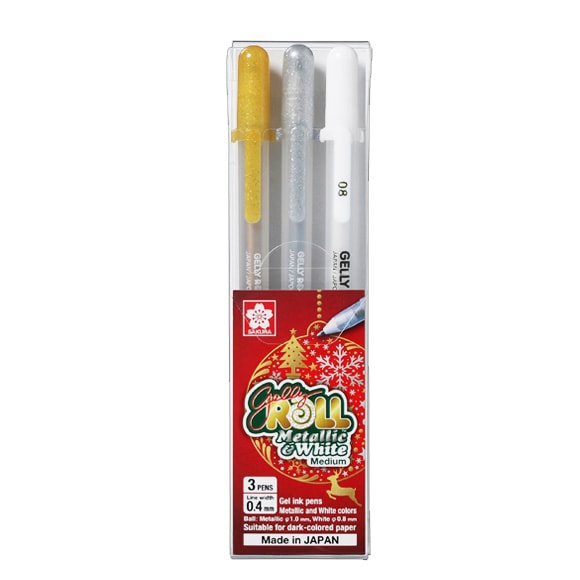 Sakura Gelly Roll Metallic & White 3 Pens Set — front view