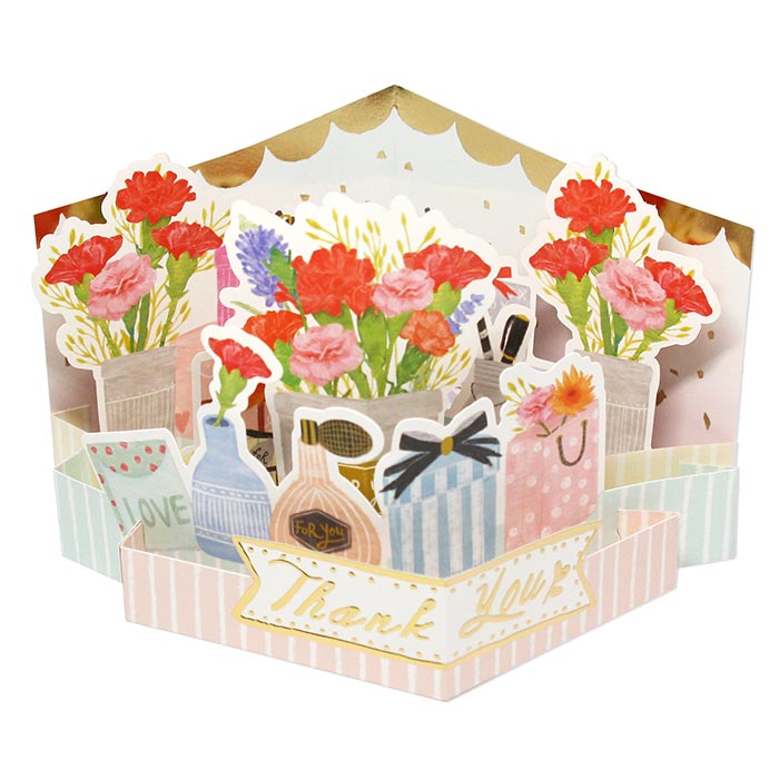 D'Won 3D Pop Up Card Thank You Flower With Gifts — front view
