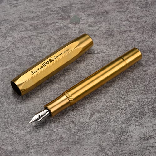 Kaweco Brass Sport Fountain Pen — flat lay