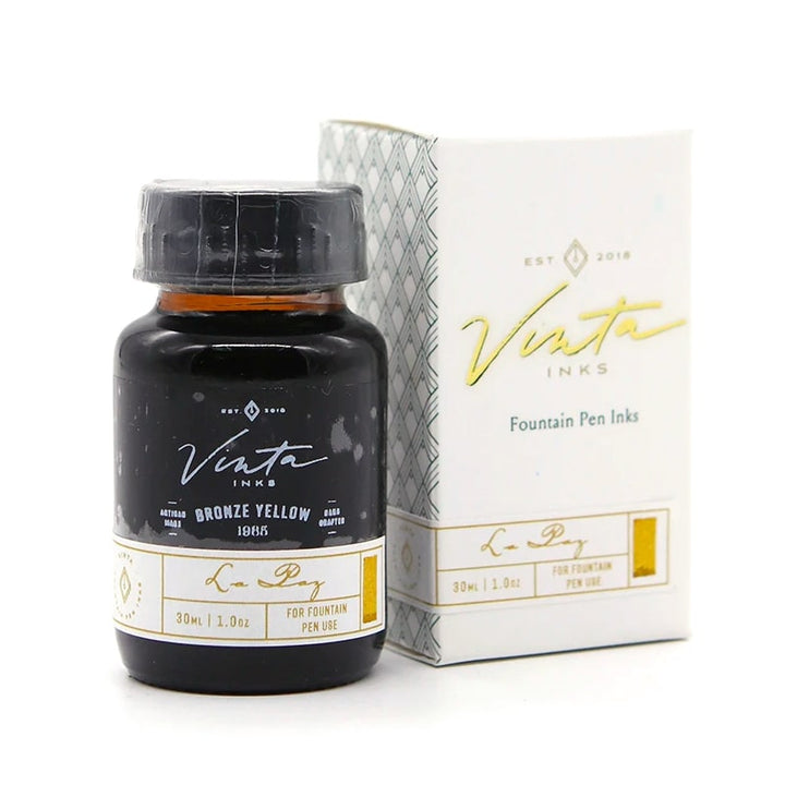 Vinta Inks 30ml Ink Bottle Bronze Yellow (La Paz 1985) — with pen