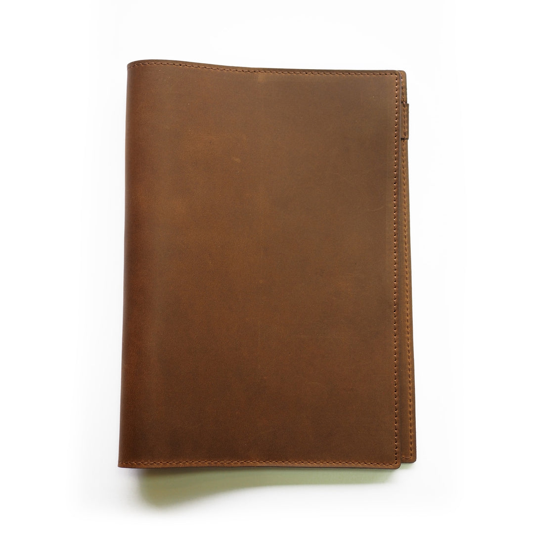 Luxo Notebook Leather Cover A5 — flat lay