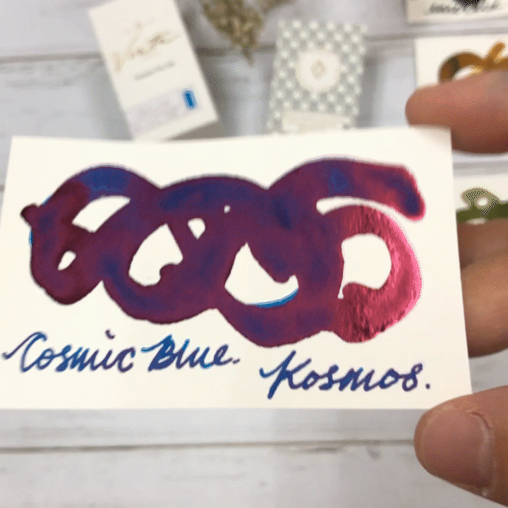 Vinta Inks 30ml Ink Bottle Cosmic Blue, Shimmer (Kosmos 1955) — with pen