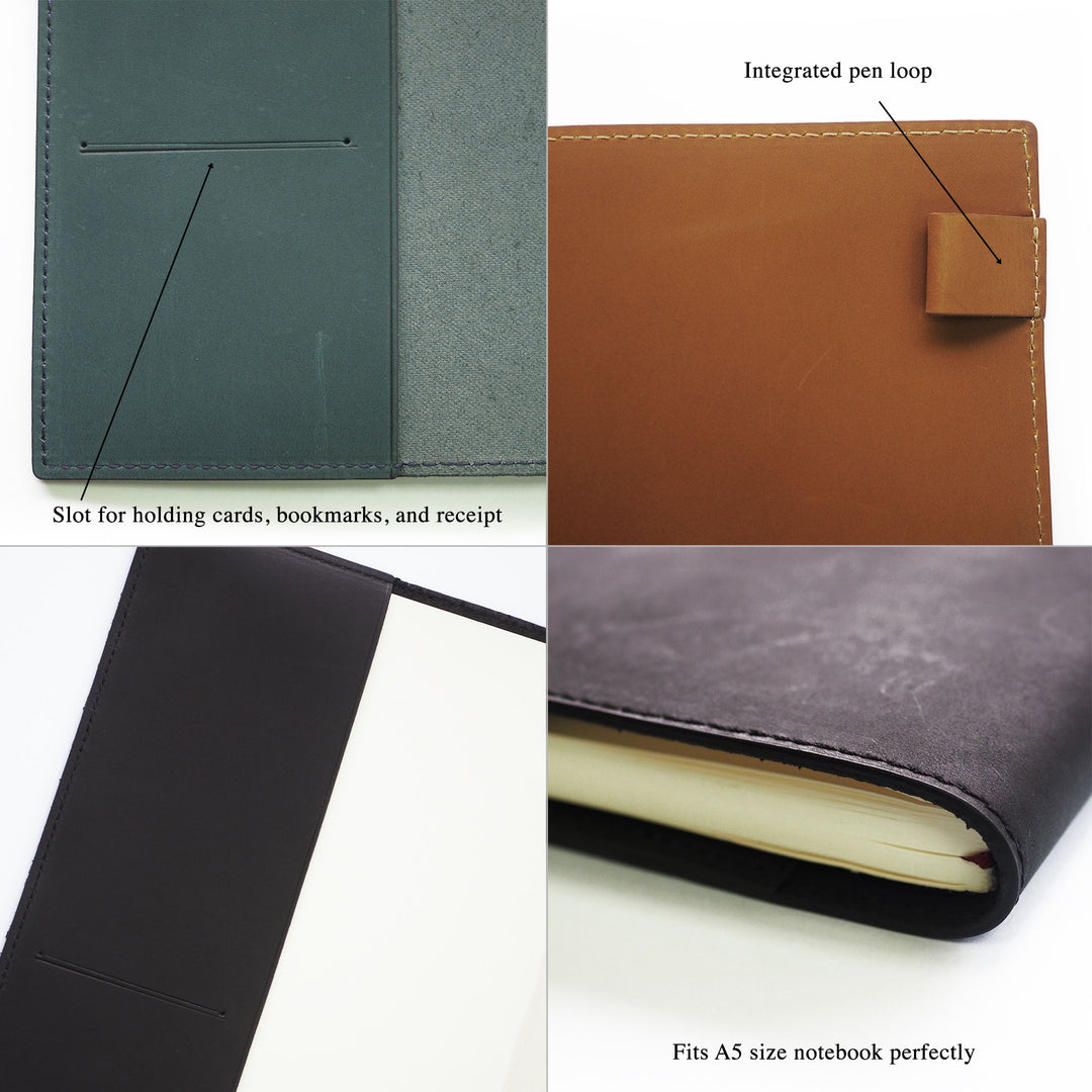 Luxo Notebook Leather Cover A5 — spine view