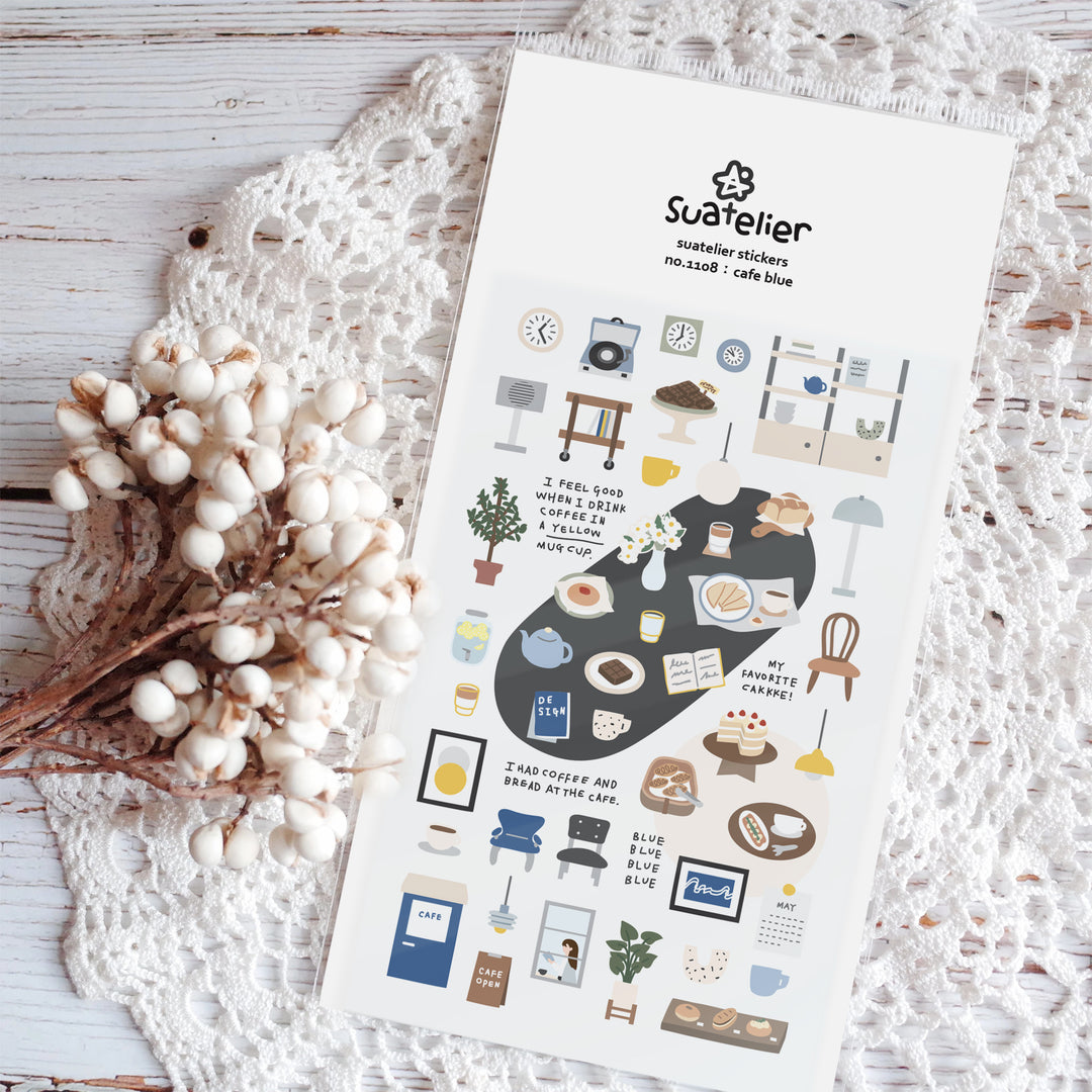 Suatelier Daily Deco Sticker - Café Blue Sticker — front view