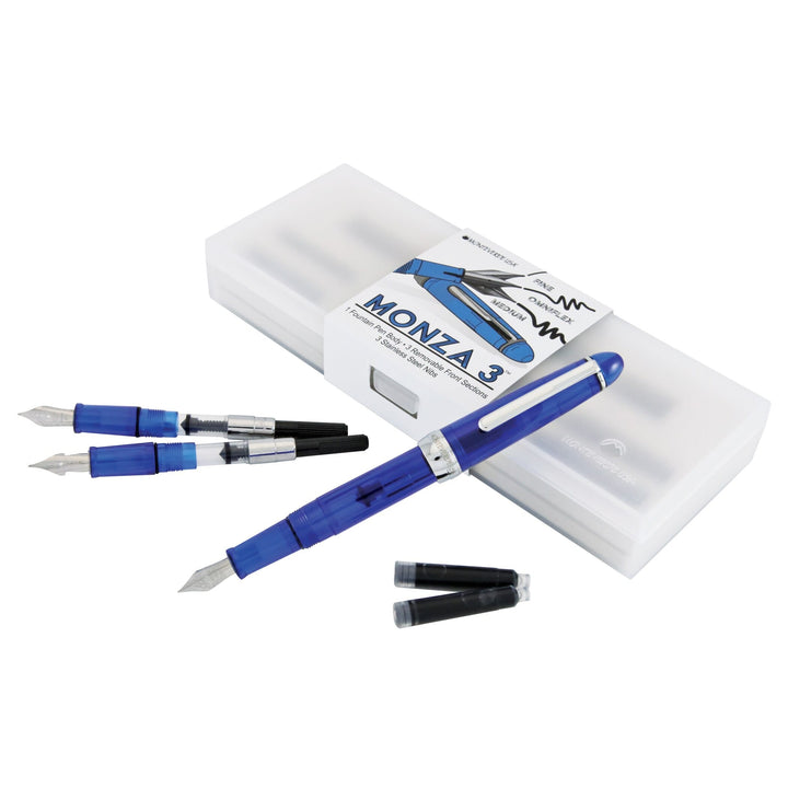 Monteverde Monza 3 Fountain Pen Set Blue Medium, Fine, Flex — with packaging