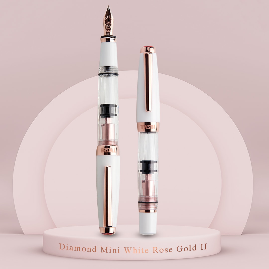 TWSBI Diamond Mini with Rose Gold Trim II Fountain Pen — flat lay