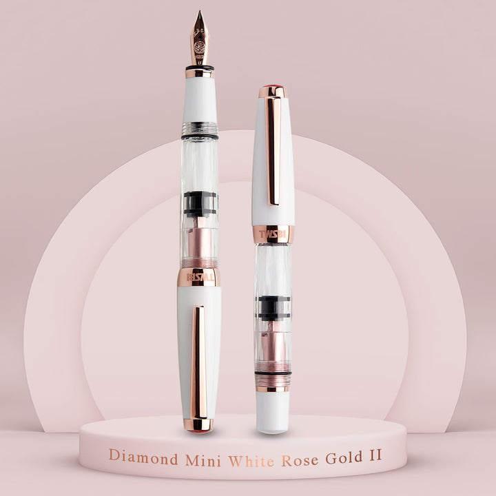 TWSBI Diamond Mini with Rose Gold Trim II Fountain Pen — flat lay