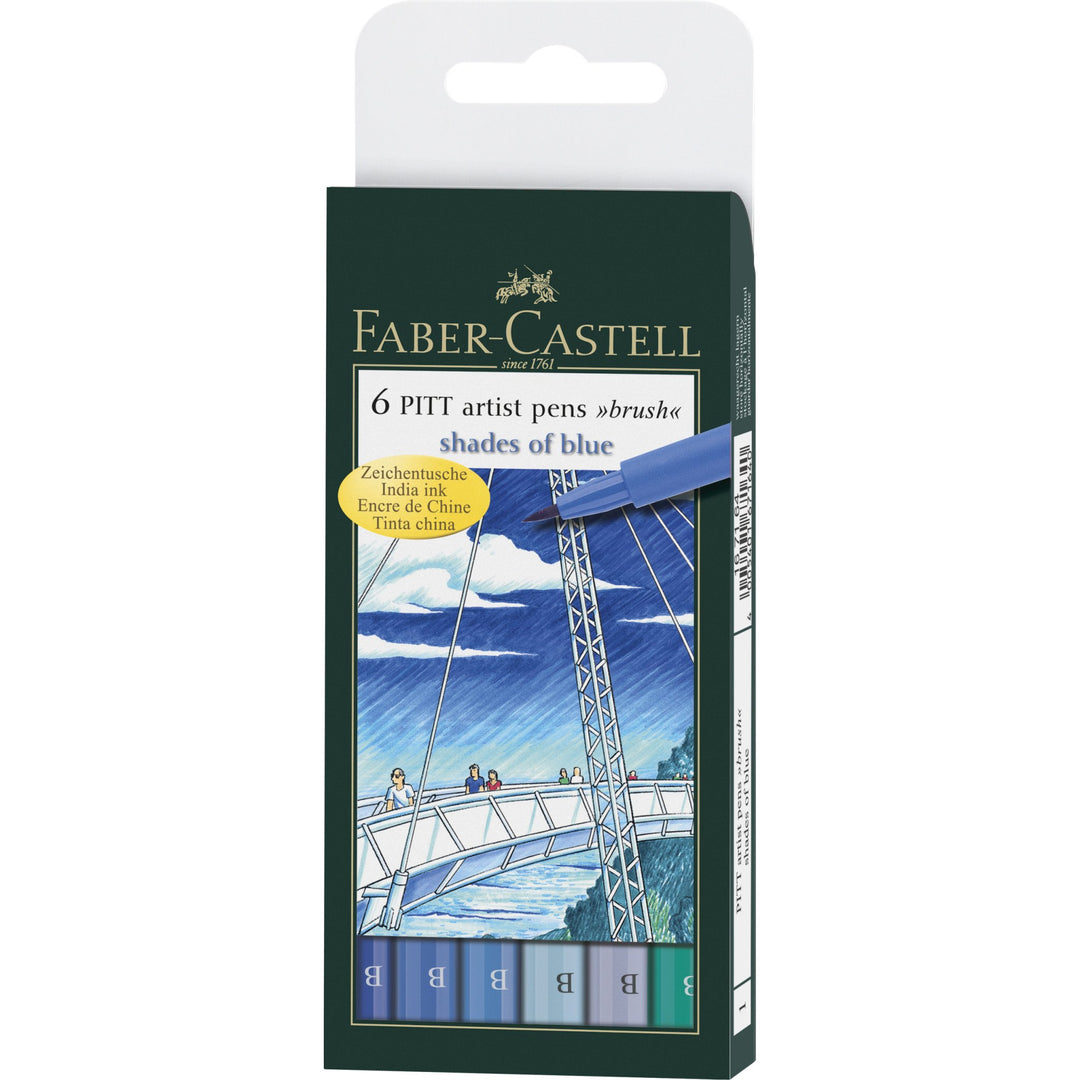 Faber-Castell PITT Artist Pen Brush Pen Set of 6 (Blues) — front view