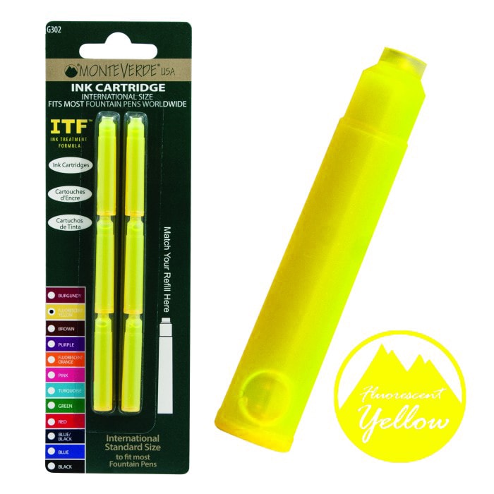 Monteverde Ink Cartridge For Fountain Pen Fluorescent Yellow — bottle front