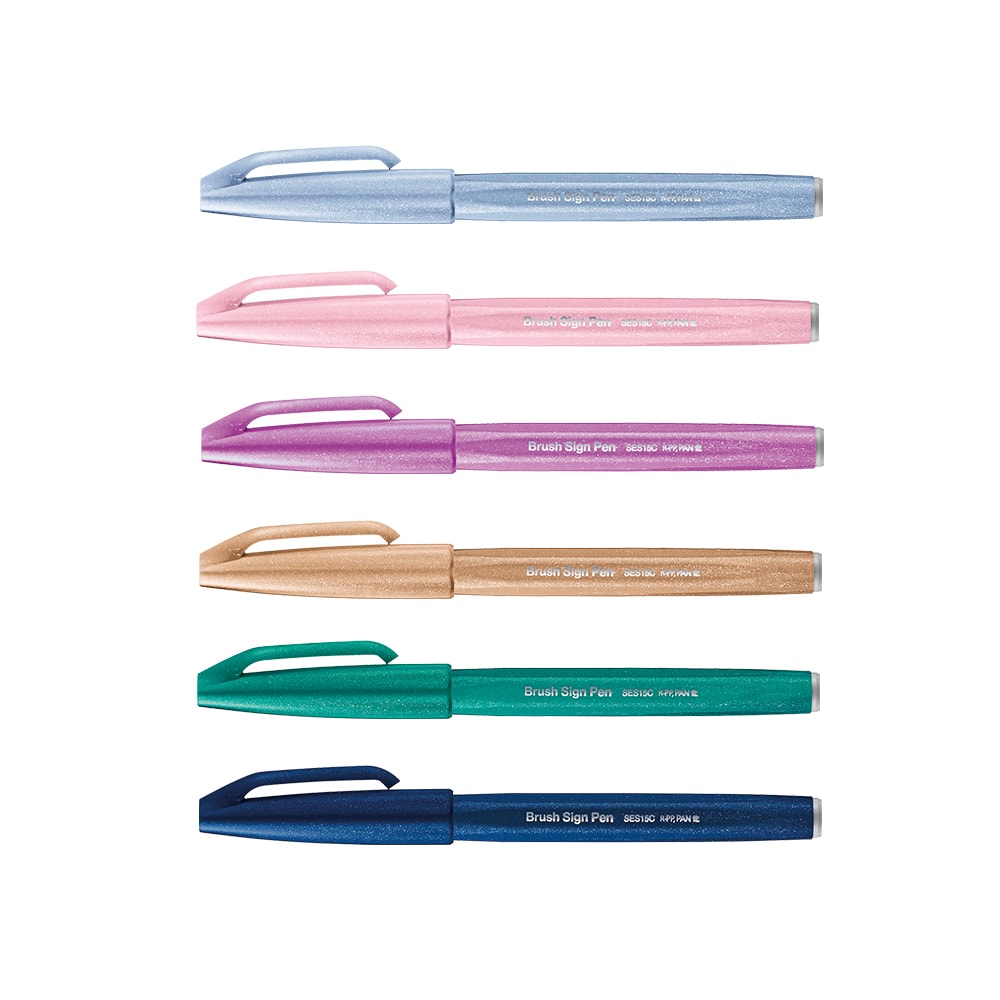 Pentel Touch Brush Sign Pen 6 Pieces Set II — side view