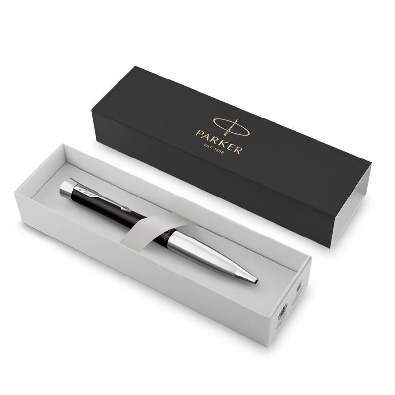 Parker Urban Twist Muted Black Chrome Trim Ballpoint Pen — writing at an angle