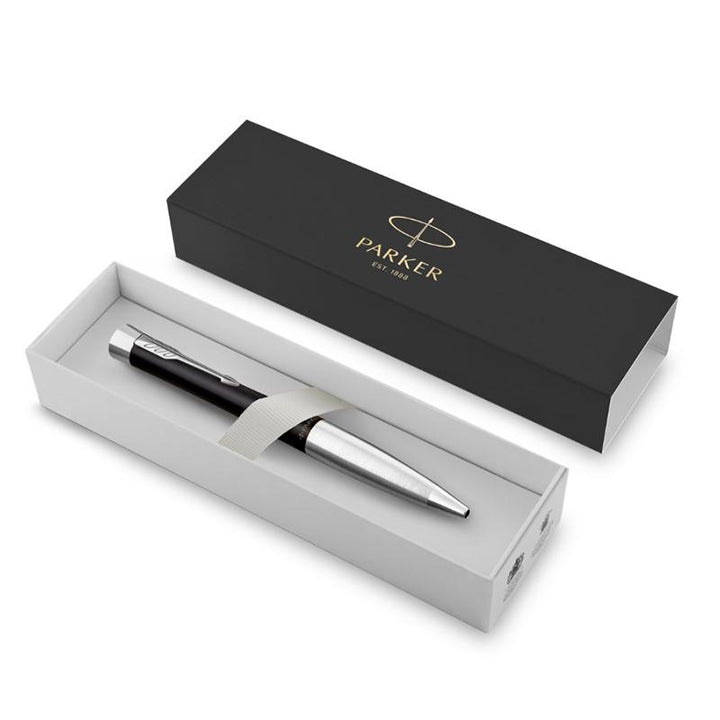 Parker Urban Twist Muted Black Chrome Trim Ballpoint Pen — writing at an angle