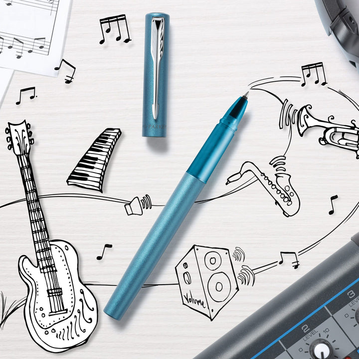 Parker Vector XL Rollerball Pen - Teal — flat lay