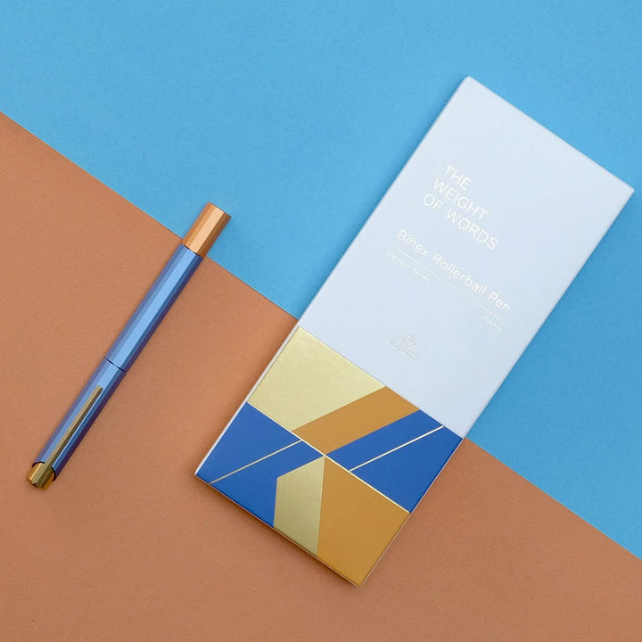 Ystudio Glamour Evolve-Bihex Rollerball Pen Blue Gin — flat lay