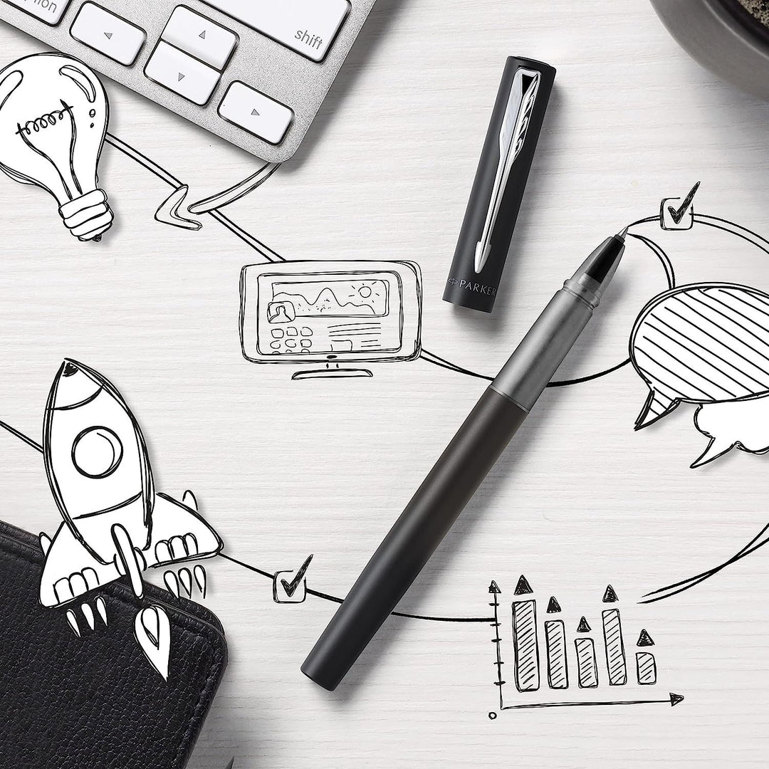 Parker Vector XL Rollerball Pen - Black — flat lay