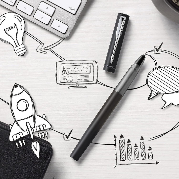 Parker Vector XL Rollerball Pen - Black — flat lay