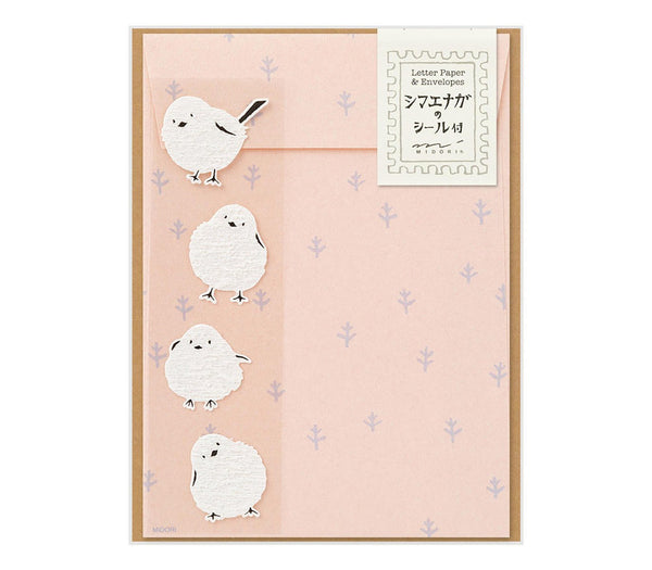 Midori Letter Set With Long-Tailed Tit Stickers — front view