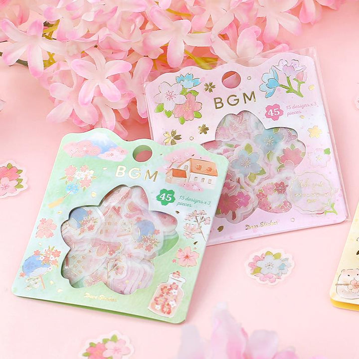 BGM Sakura Village Flake Seal — close-up