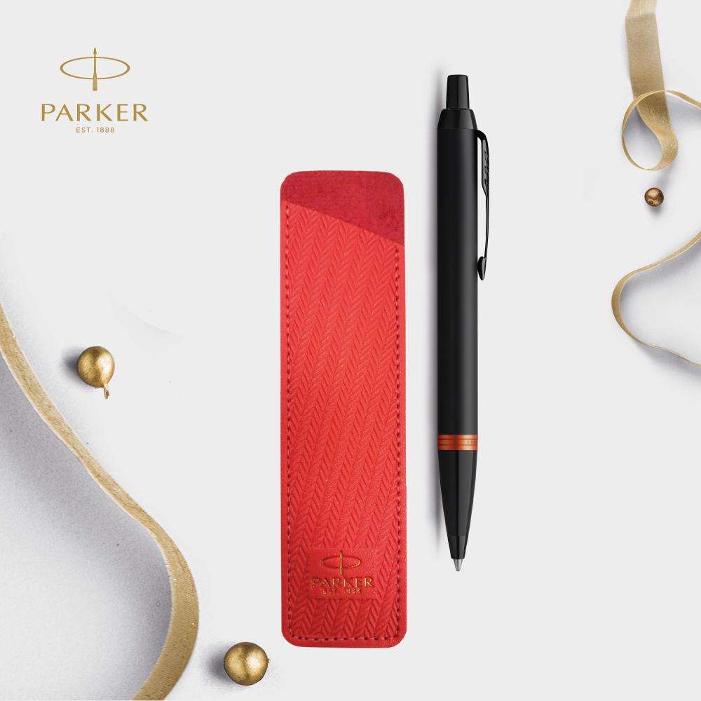 Parker IM Vibrant Rings Ballpoint Pens Gift Set with Matching Pen Sleeves — writing at an angle
