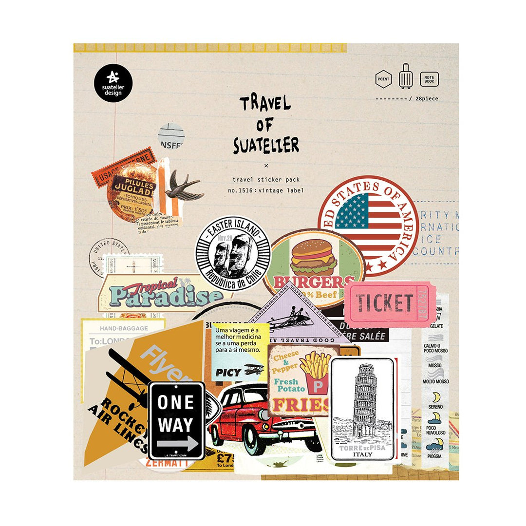 Suatelier Travel Luggage Sticker Pack - Vintage Labels — front view