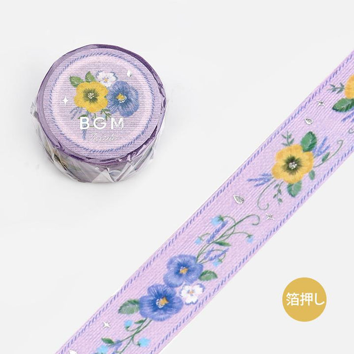 BGM Embroidered Violet Ribbon Washi Tape — roll front