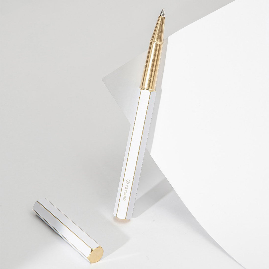 Ystudio Classic Revolve Rollerball Pen - White — writing at an angle