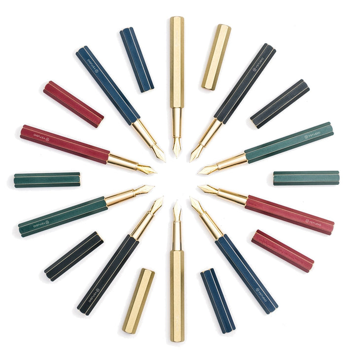 Ystudio Classic Revolve Fountain Pen Black — flat lay