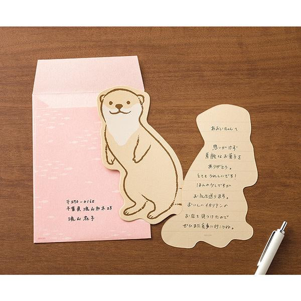 Midori Letter Set Die-Cut Animal - Otter Pattern — with packaging