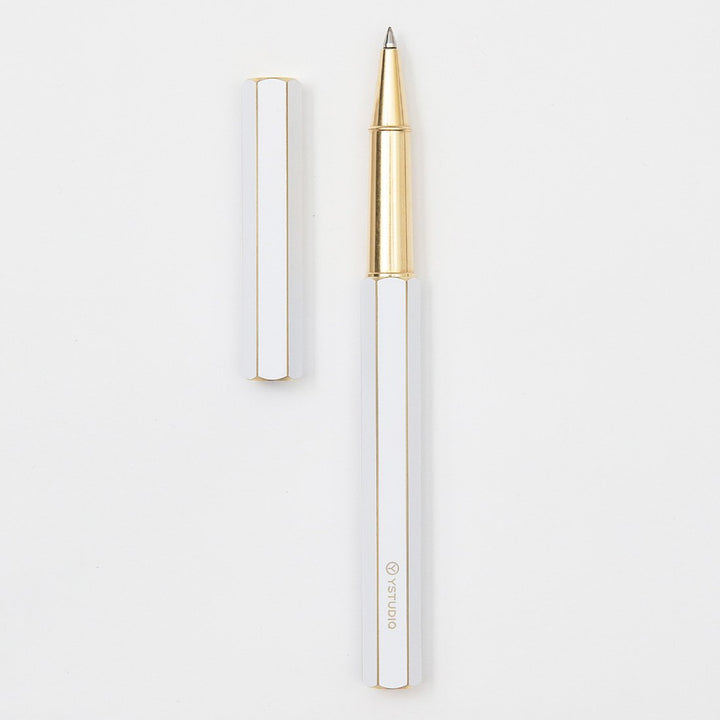 Ystudio Classic Revolve Rollerball Pen - White — barrel detail