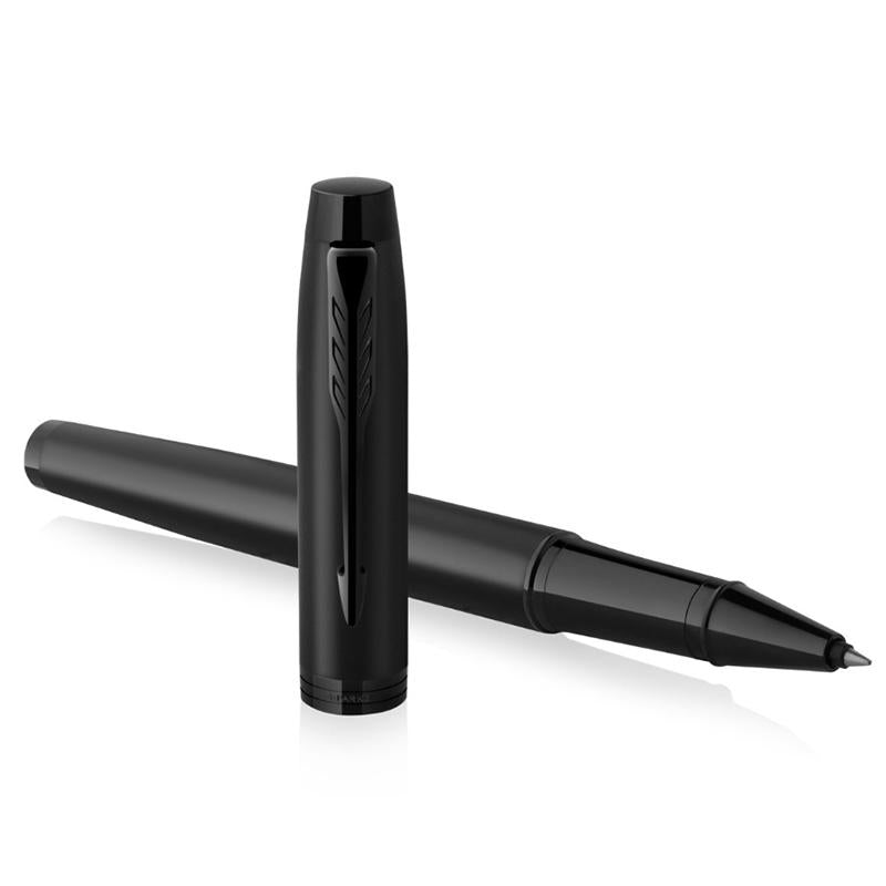 Parker IM Matte Metallic Black Edition Rollerball Pen — flat lay