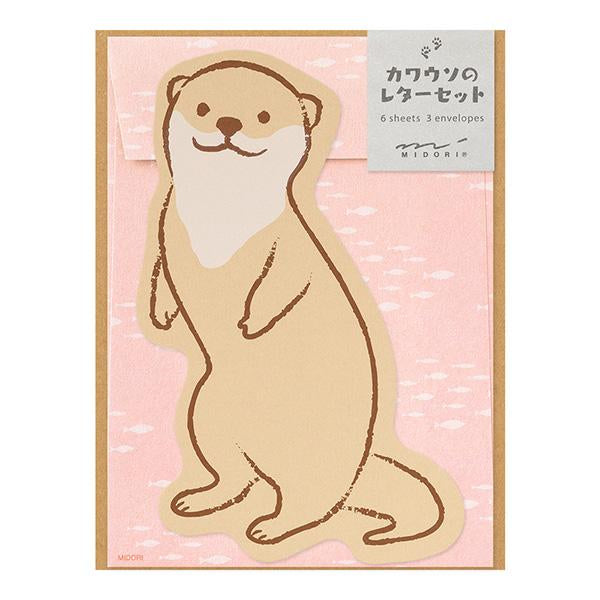 Midori Letter Set Die-Cut Animal - Otter Pattern — front view