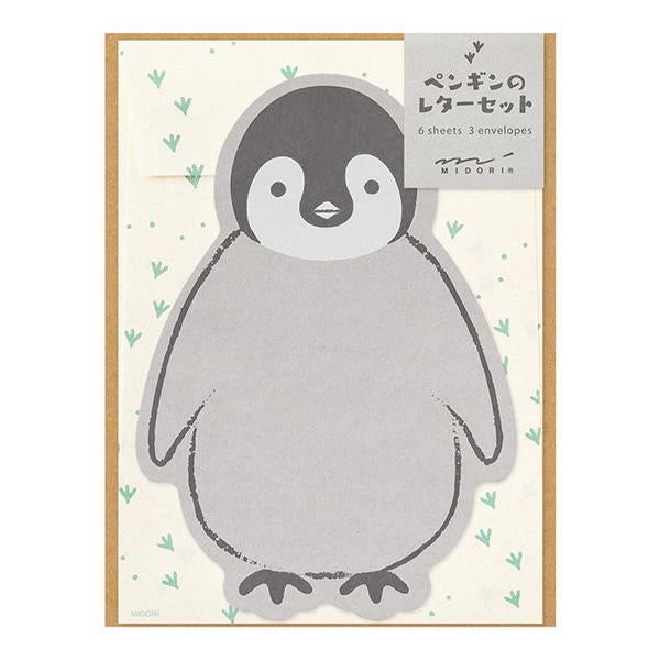 Midori Letter Set Die-Cut Animal - Penguin Pattern — front view