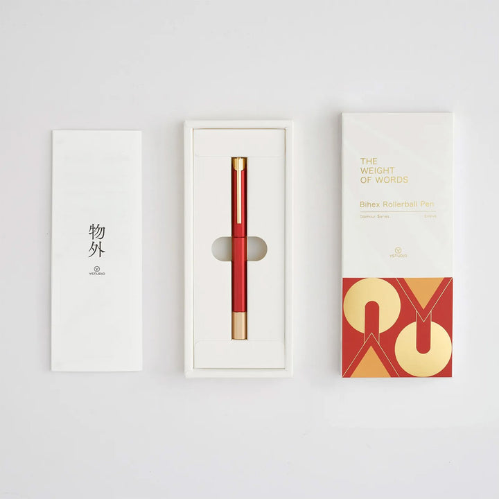 Ystudio Glamour Evolve-Bihex Rollerball Pen Marsala — flat lay