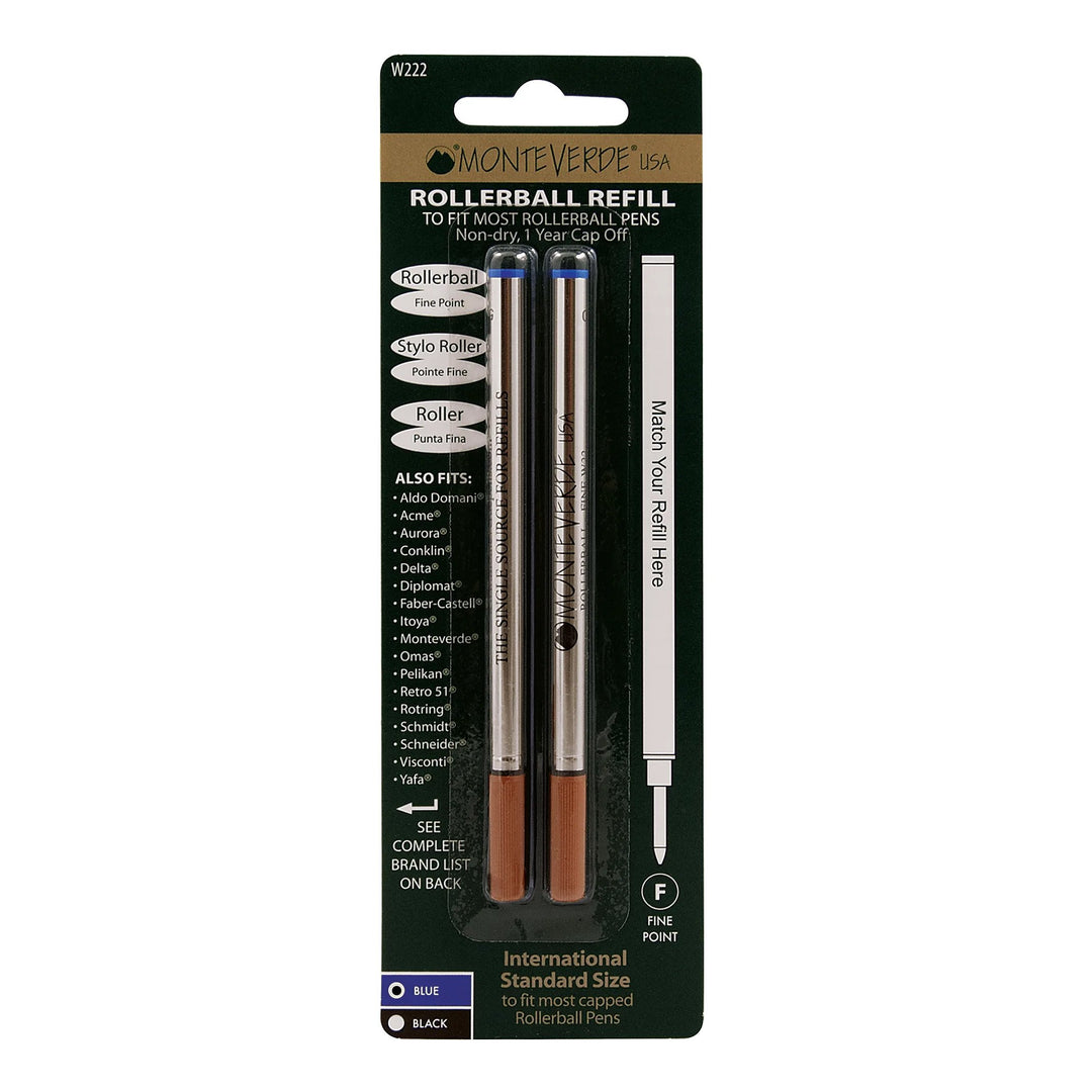 Monteverde Rollerball Refill to Fit Waterman Rollerball Pen, Pack of 2 — uncapped with cap posted