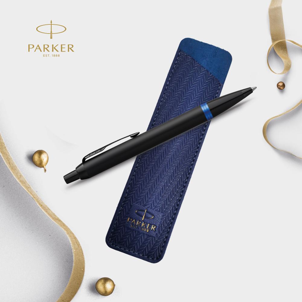 Parker IM Vibrant Rings Ballpoint Pens Gift Set with Matching Pen Sleeves — uncapped with cap posted