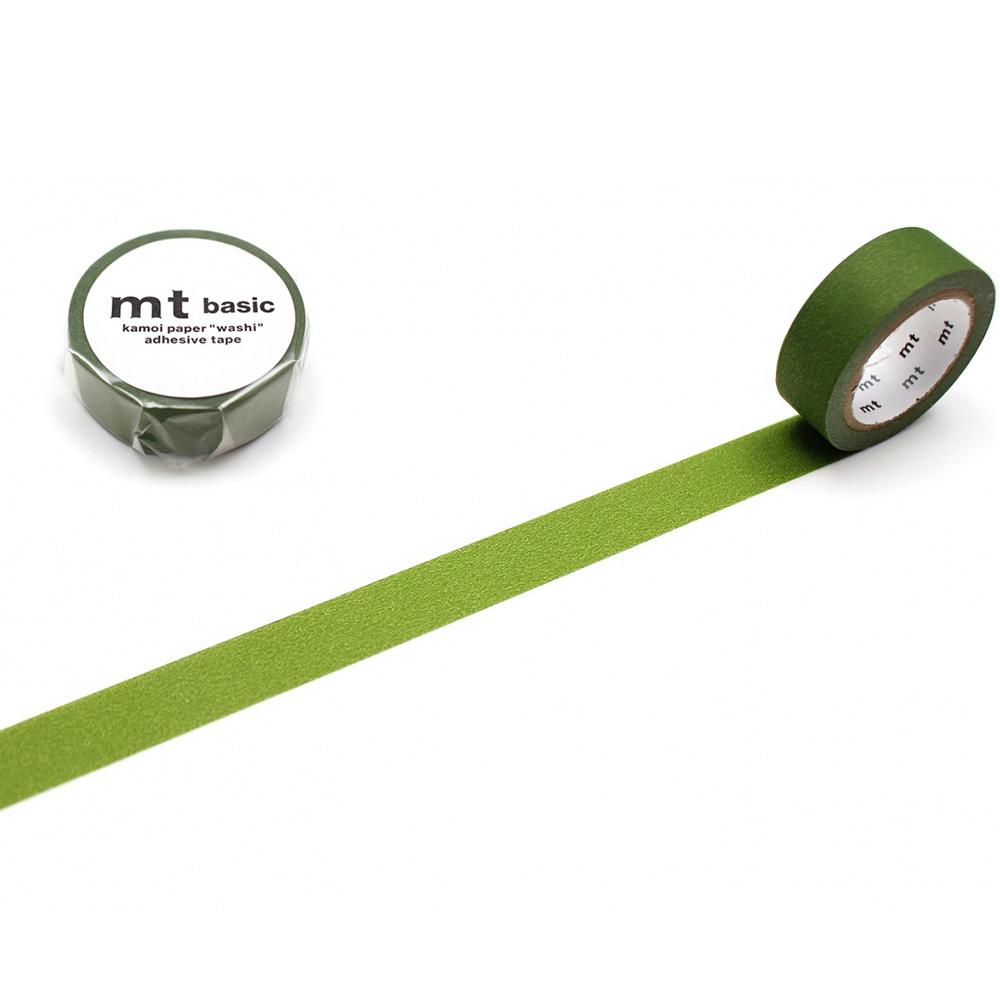 MT Basic Washi Tape Matte Olive Green 7m — roll front