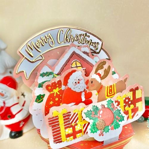 D'Won Merry Christmas Santa Rudolph Pop-up Card — front view