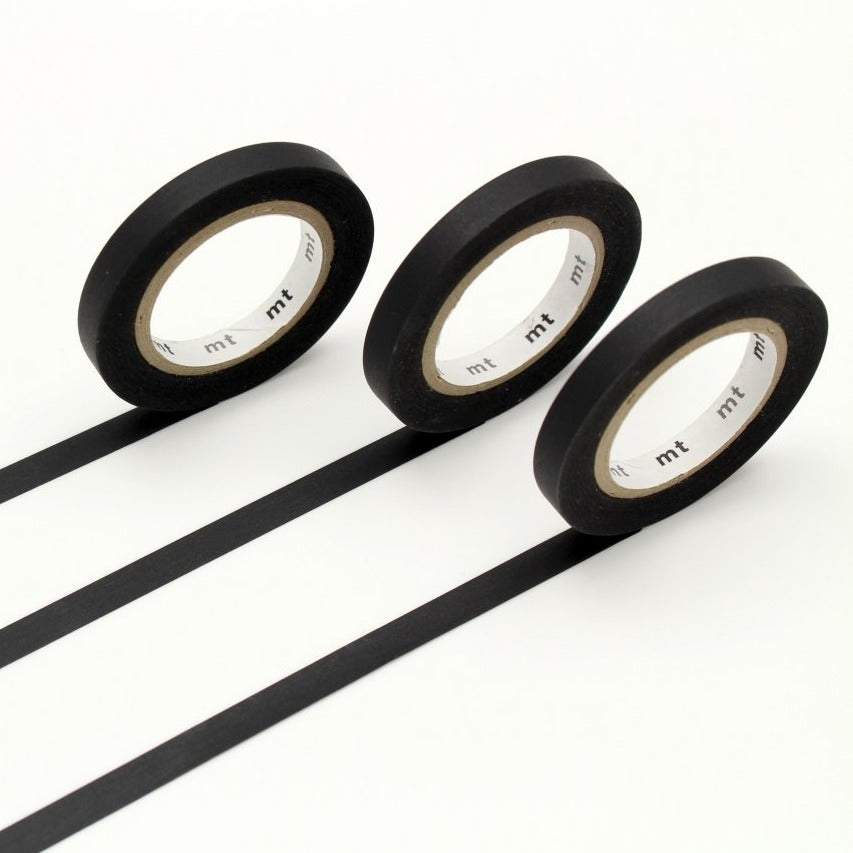 MT Slim 6mm Washi Tape Set J Matte Black (7m) — roll front