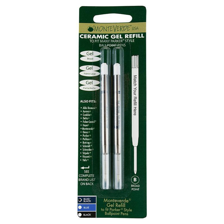 Monteverde Capless Gel Refill To Fit Parker Ballpoint Pen - Black, Broad (Pack of 2) — uncapped with cap posted