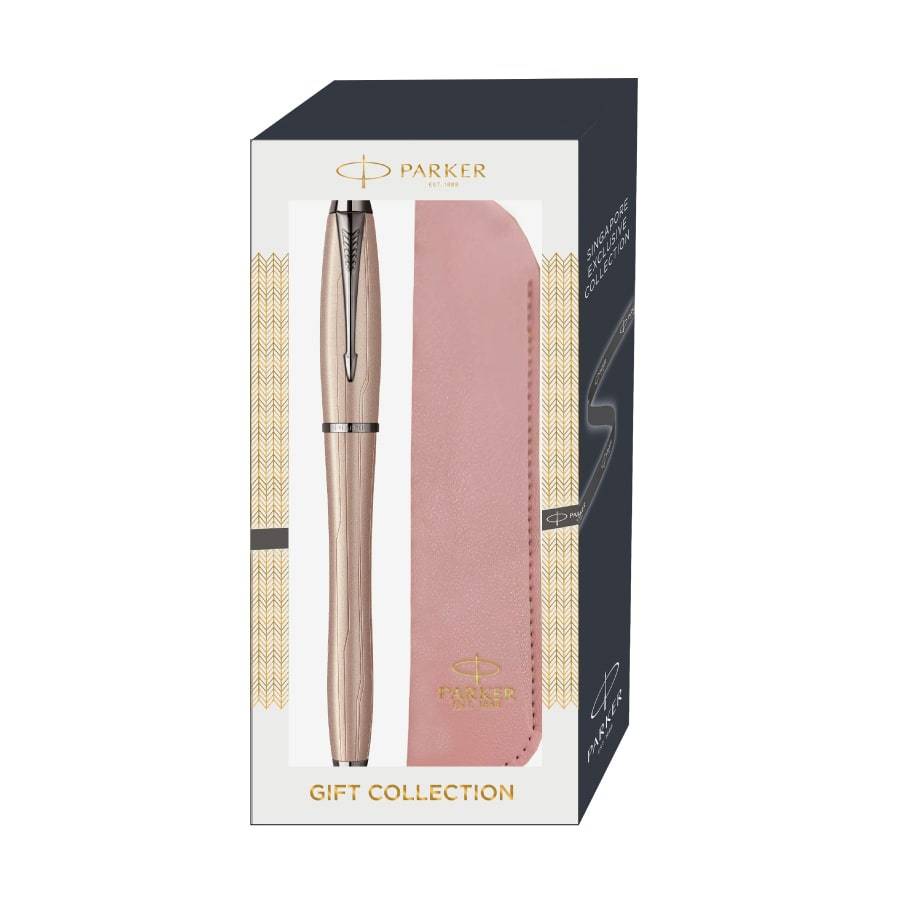Parker Urban Premium Metal Pink Rollerball Pen with Sleeve Gift Set — front view