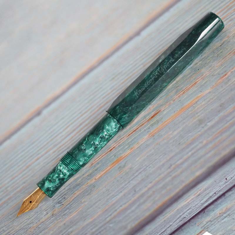 Kaweco Art Sport Fountain Pen Metallic Green Limited Edition 2018 — uncapped with cap posted