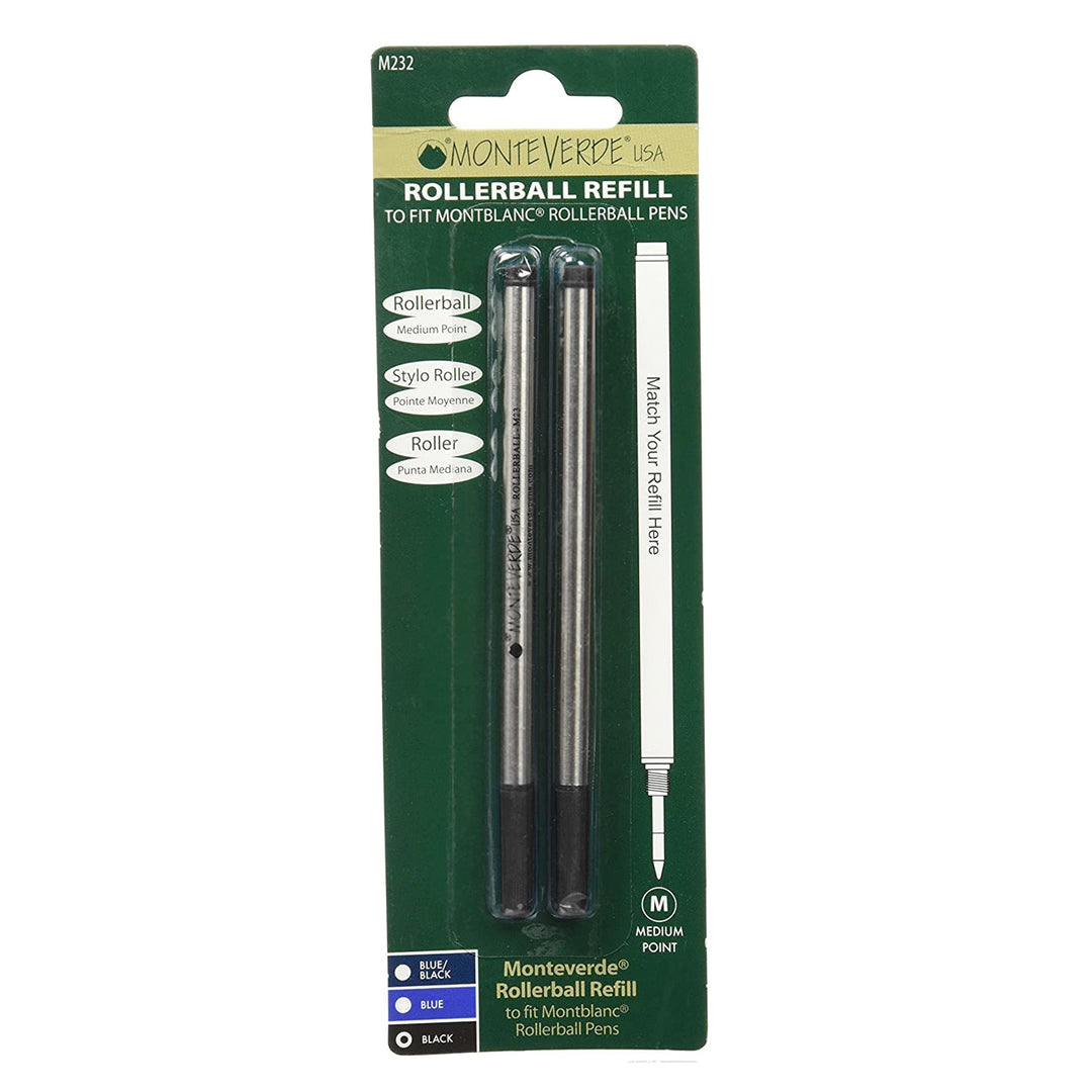 Monteverde Rollerball Refill For Montblanc LeGrand 2 Pack Blister, Medium Point Black Ink — capped